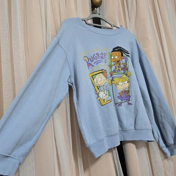 90s Nickelodeon Rugrats Crewneck Sweatshirt, Light Blue, Junior's Size Large. - Picture 2 of 8